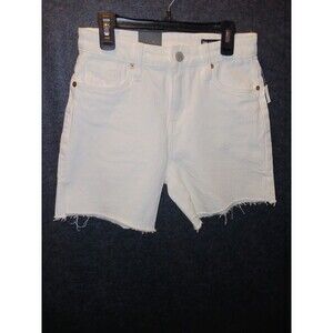 BlankNYC The Warren High Rise Mid Length Shorts raw hem white Denim Sz 24 Slits‎